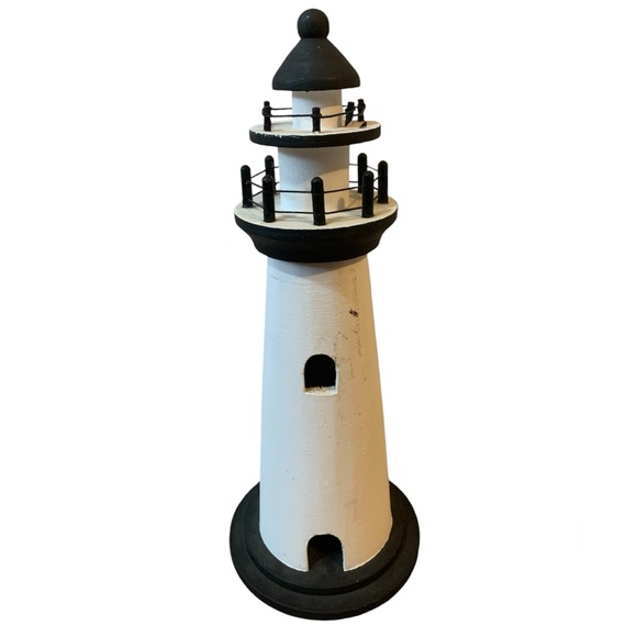 Other - White & Black 12 inch Wooden Lighthouse Figurine
